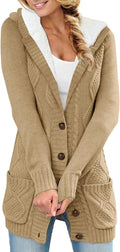 Women's Hooded Cardigan Sweater - Fleece Lined Button Front
