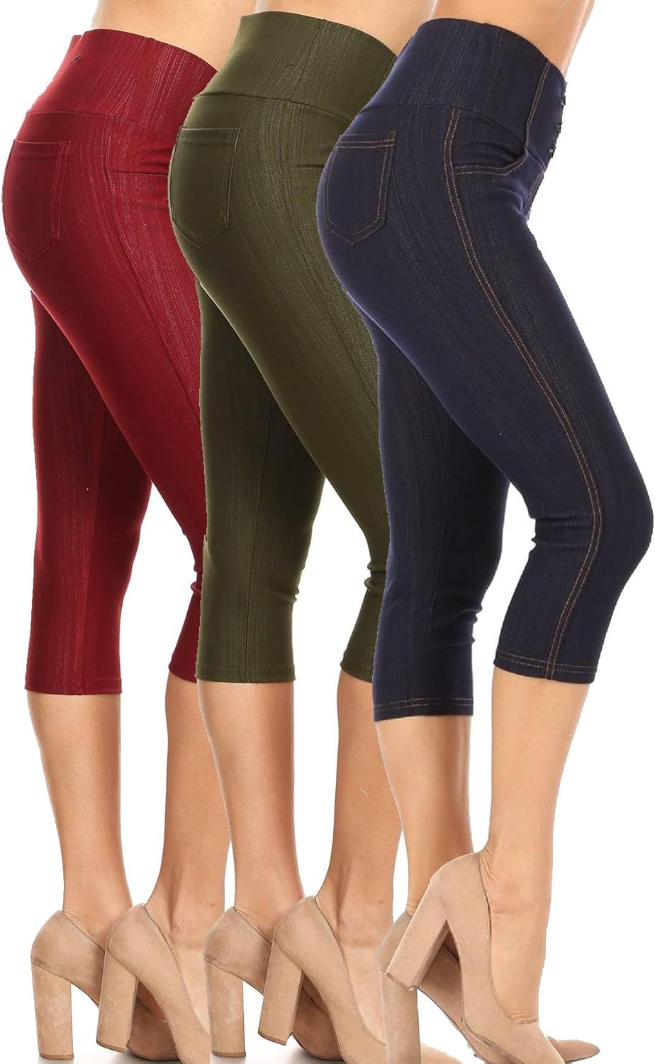 Women's Capri Denim Jeggings High Waisted Stretchy Pants