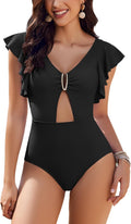 One Piece Swimsuit Tummy Control Cutout Ruffle - Stylish Fit