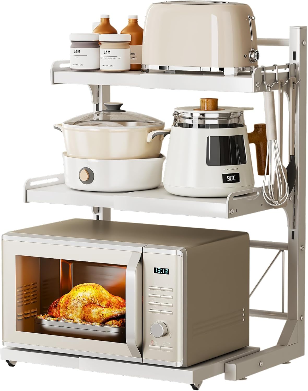 ABCOOL Retractable Microwave Rack: Expandable, Adjustable, Organized!