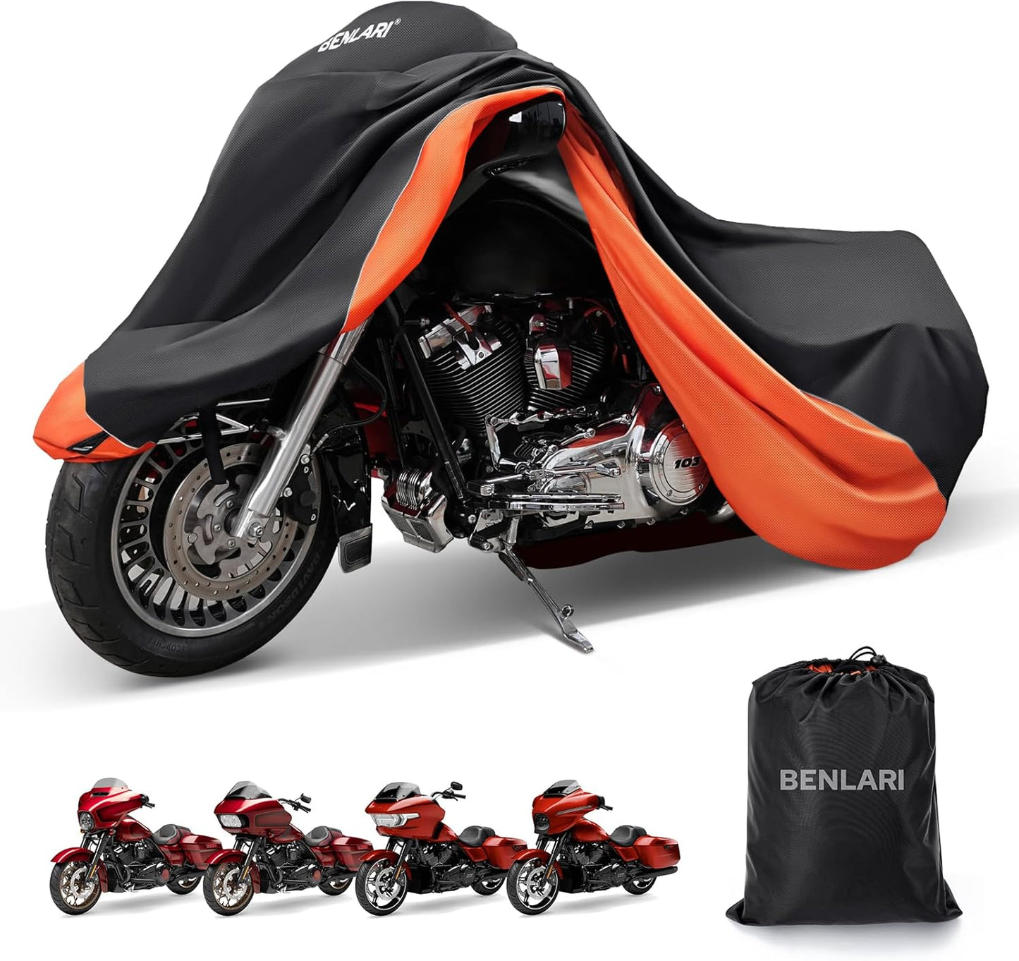 Benlari Upgraded Waterproof Motorcycle Cover for Harley Models