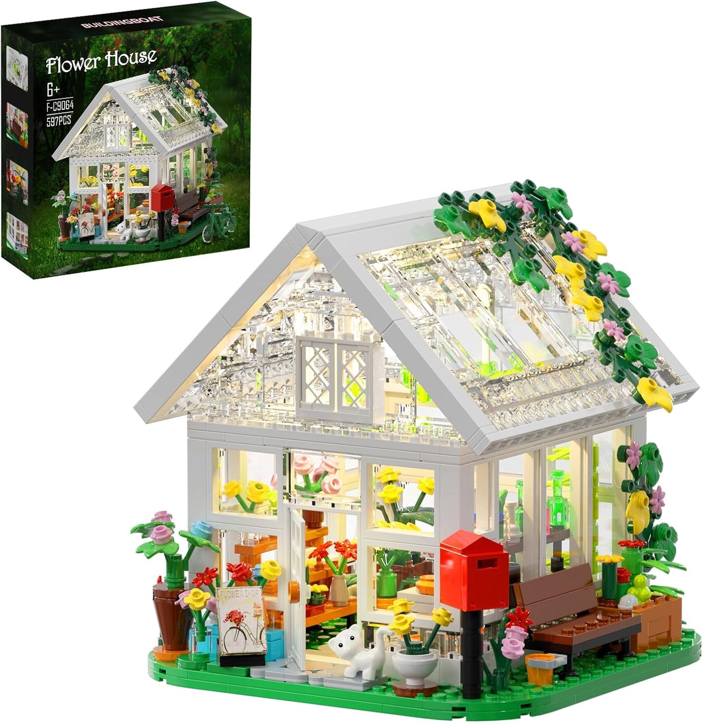 Flower House Building Set with LED Light for Creative Play