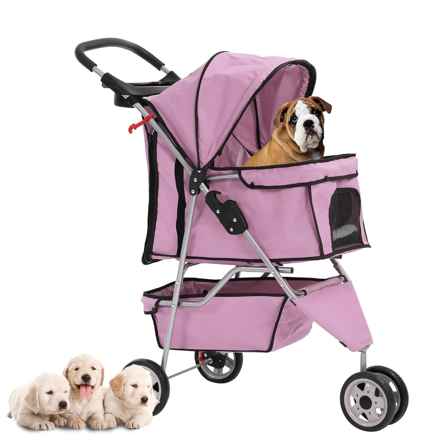 Pink 3-Wheel Dog & Cat Jogger - Folding Pet Stroller with Storage