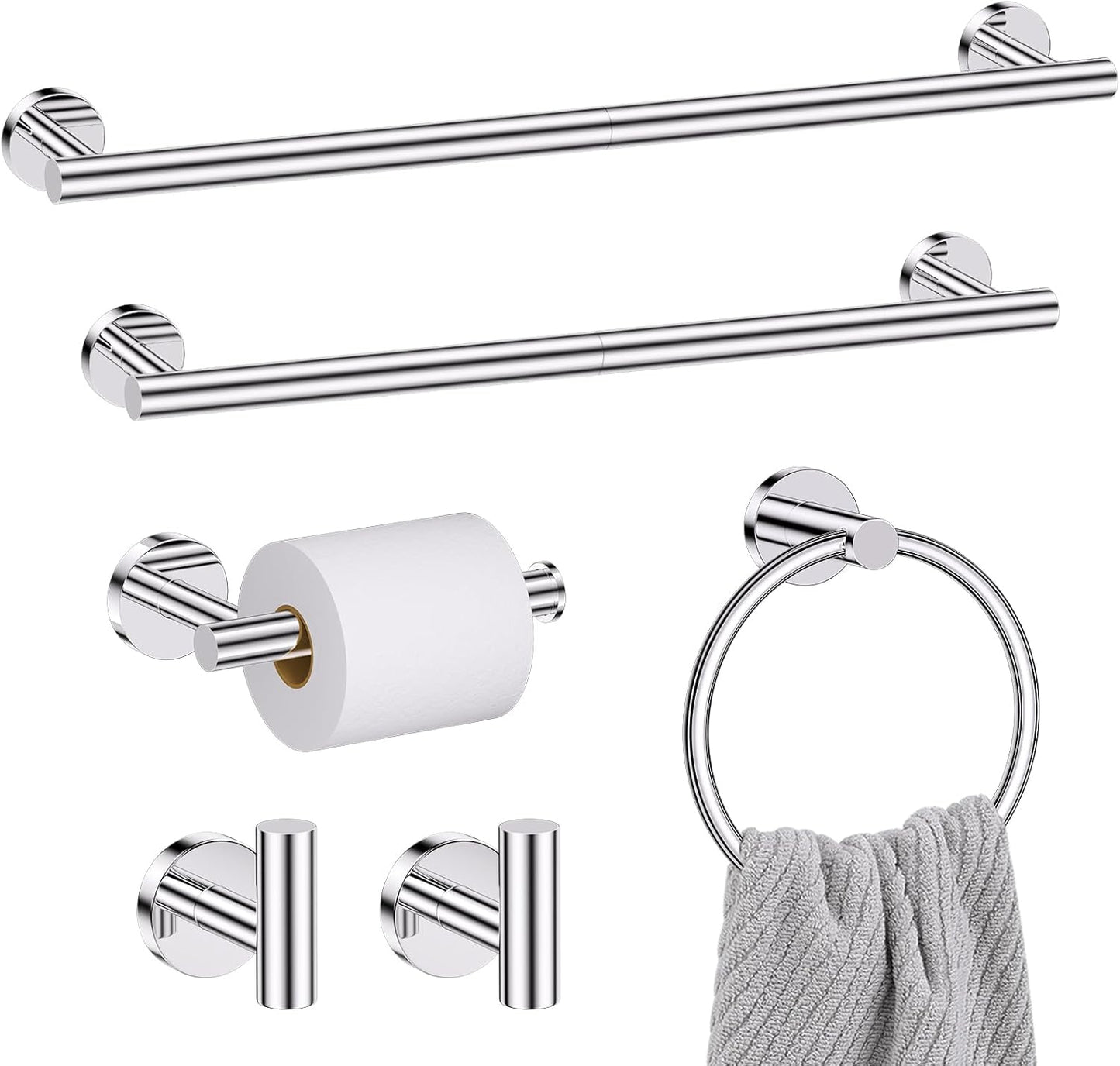 Chrome Bathroom Hardware Set with Towel Bar and Accessories