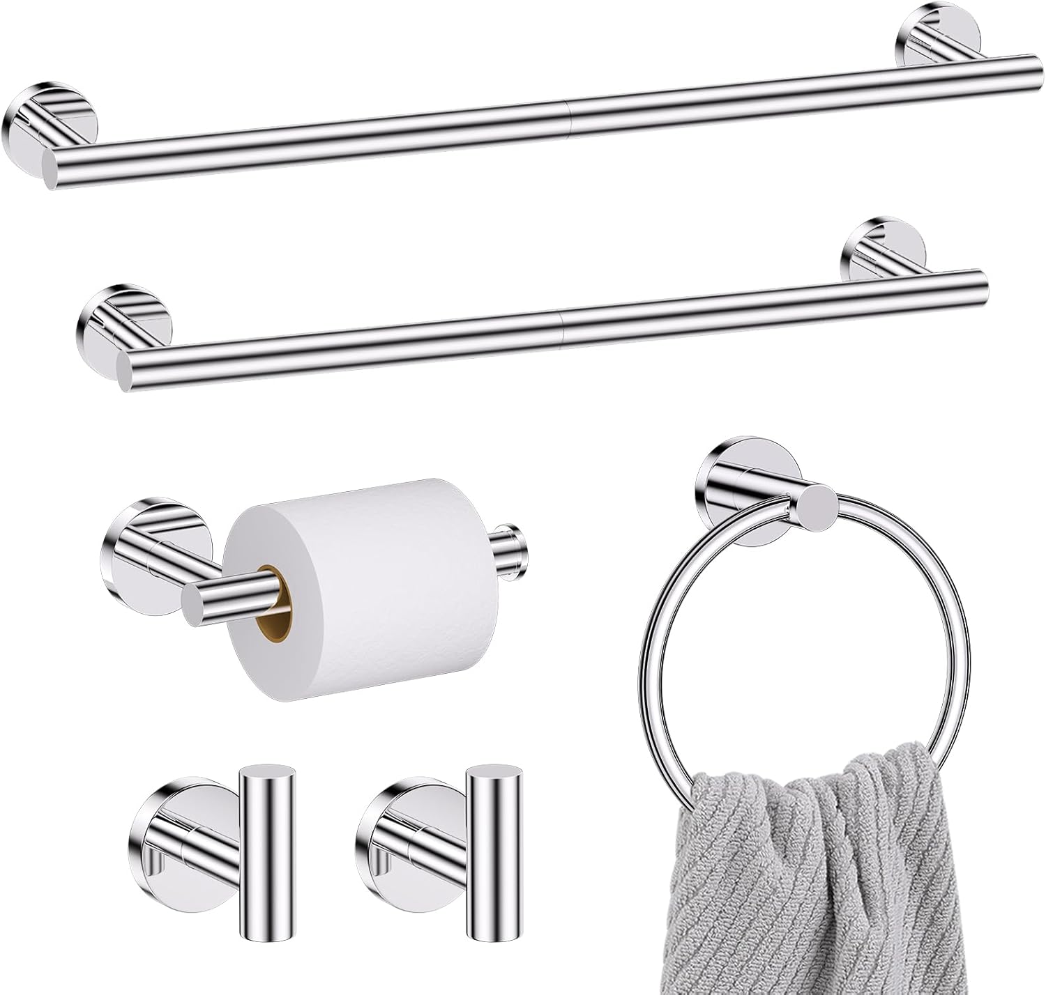 Chrome Bathroom Hardware Set with Towel Bar and Accessories