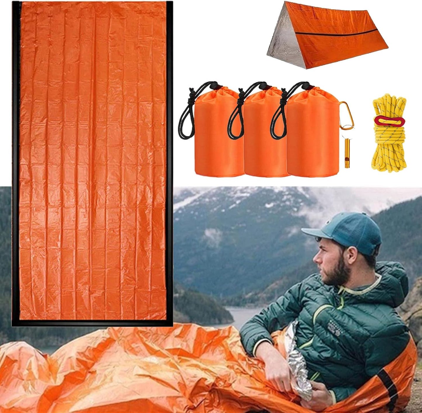 6 Pack Thermal Survival Sleeping Bags - Pocket Size