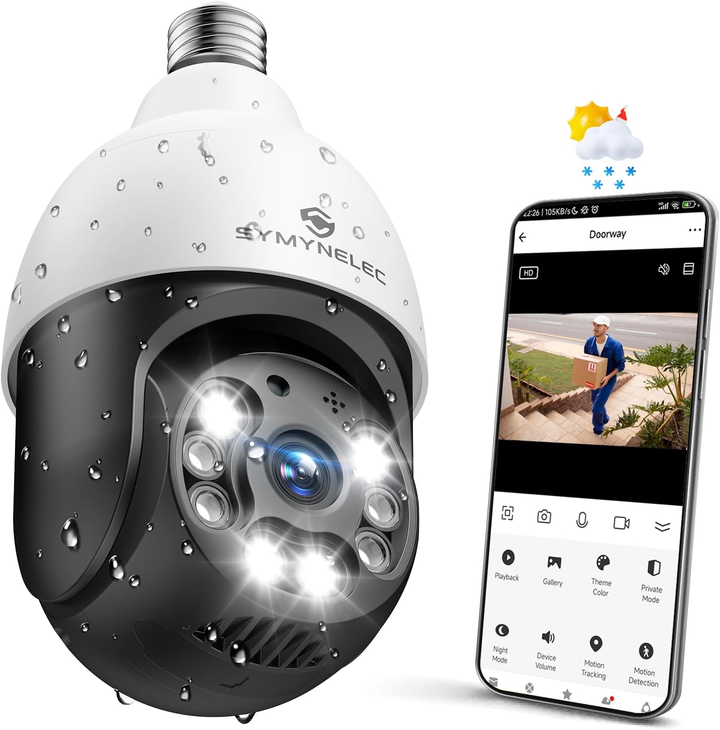 SYMYNELEC Light Bulb Security Camera with 2.5K Resolution