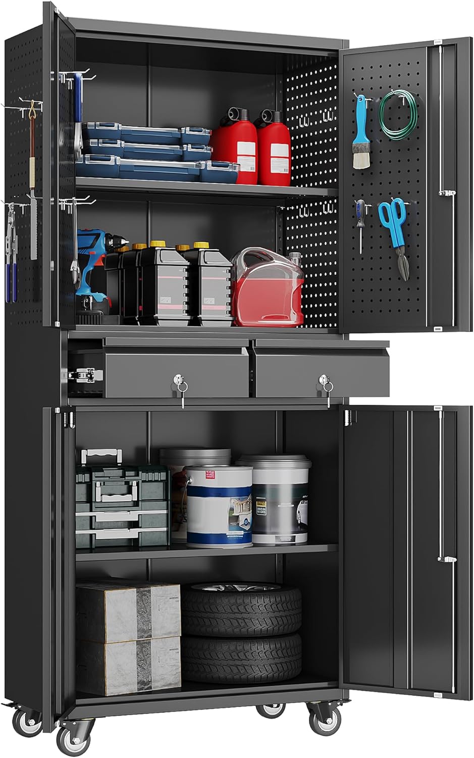 Metal Garage Storage Cabinet with Locking Doors and Wheels