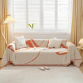 Chenille Sofa Cover for 2 Cushion Sofa - Beige Caramel Geometry