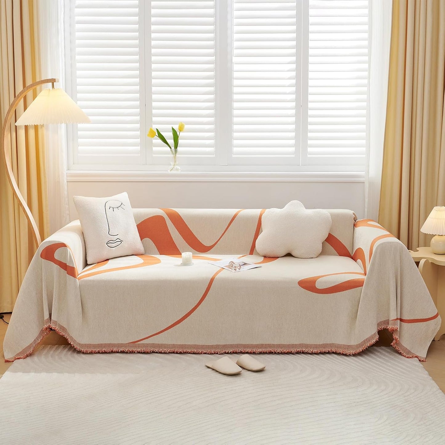 VClife Chenille Sofa Cover for 2 Cushion Couch, Modern Beige