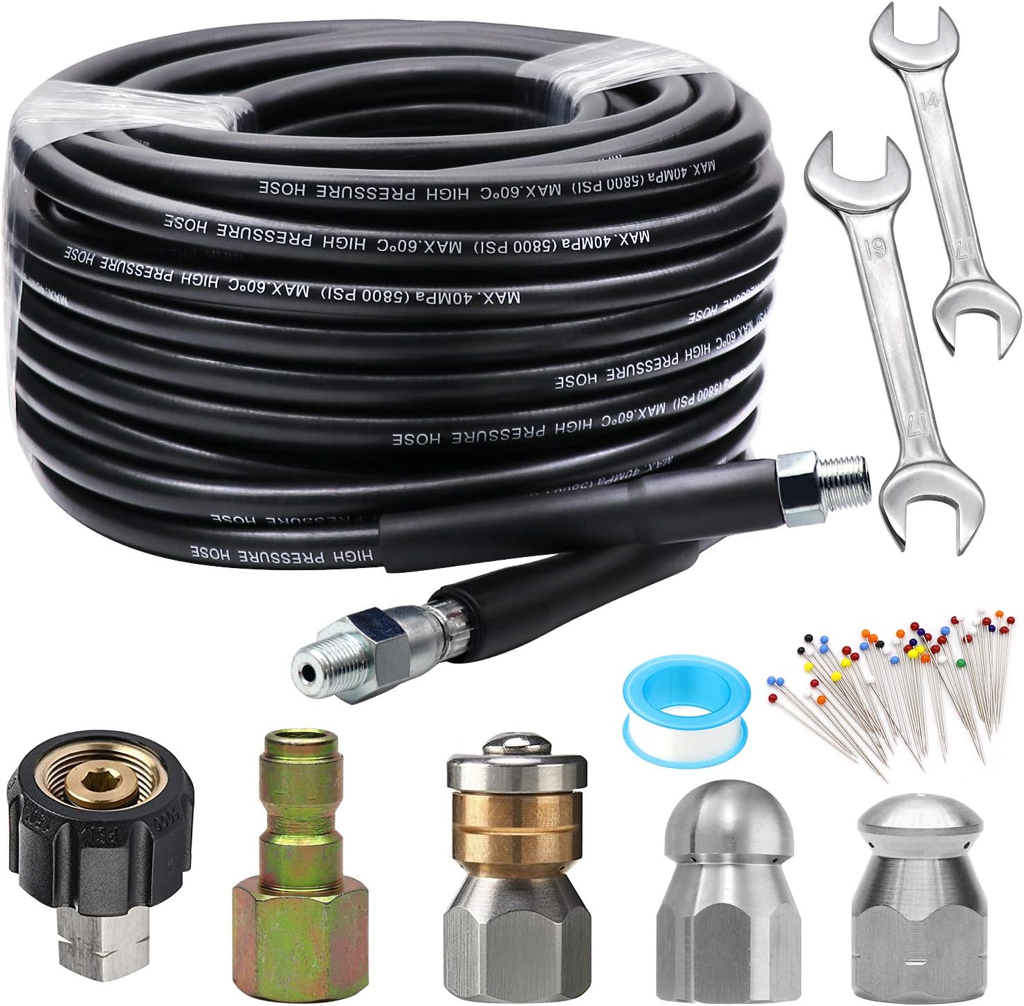 WEST BAY Sewer Jetter Kit 50 FT for Pressure Washer and Nozzles