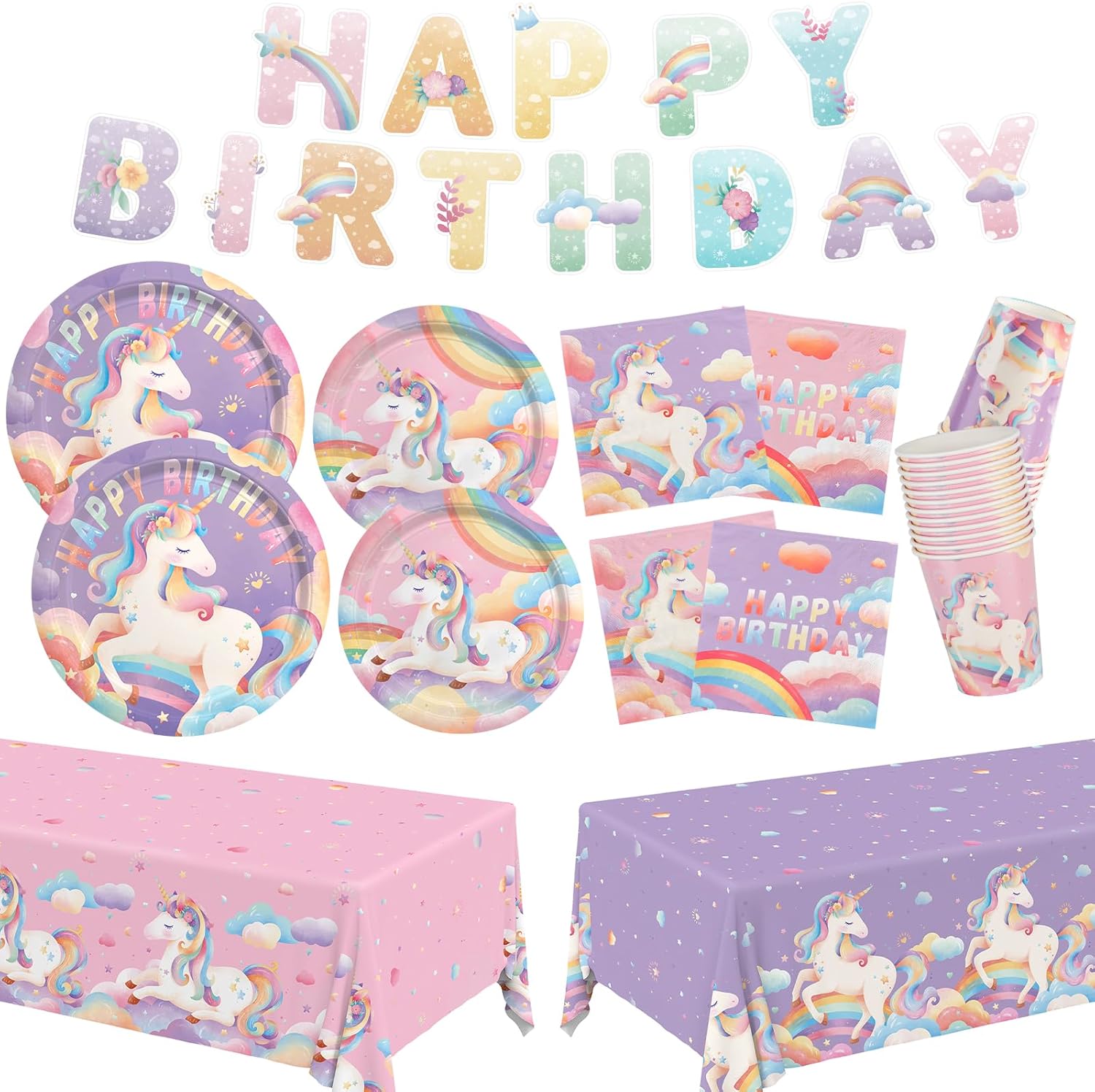 Unicorn Birthday Party Supplies Kit for 24 Guests - Magical Fun