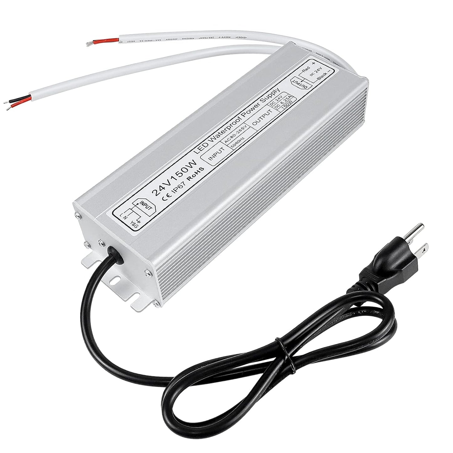 inShareplus 24V 150W Waterproof LED Power Supply for Outdoor Use