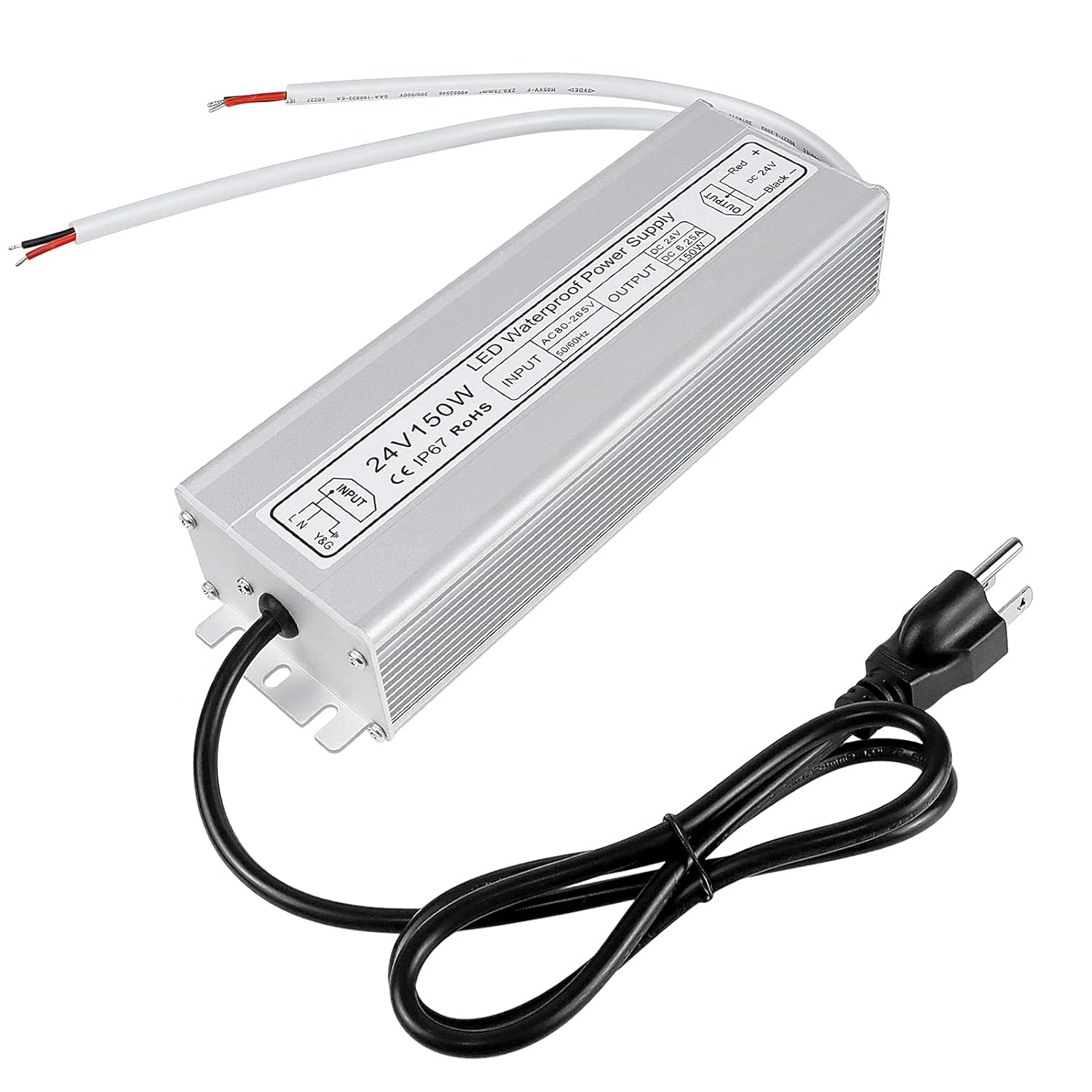 inShareplus 24V 150W Waterproof LED Power Supply for Outdoor Use