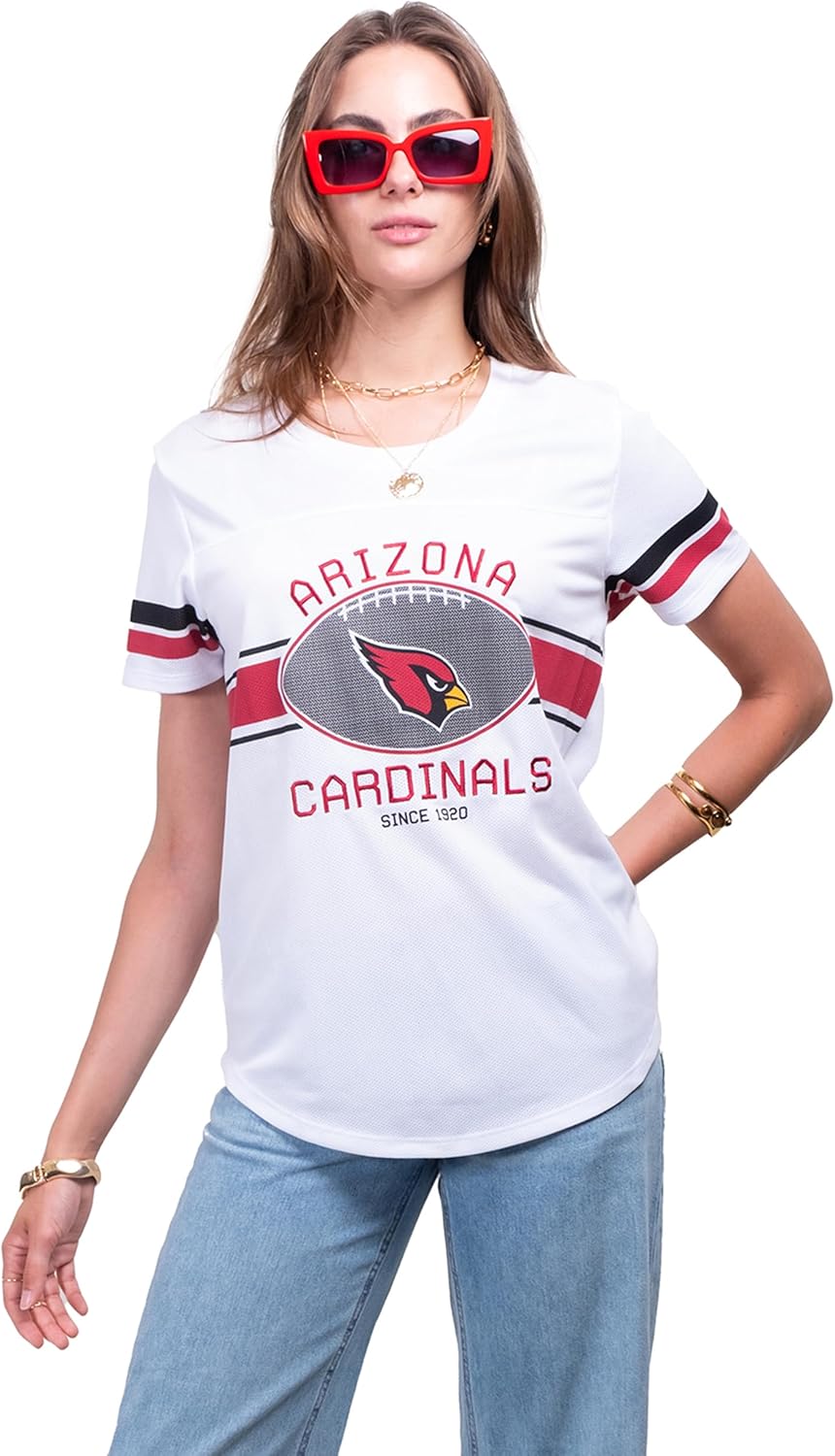 Ultra Game Women's NFL Official Soft Mesh Varsity Stripe T-Shirt