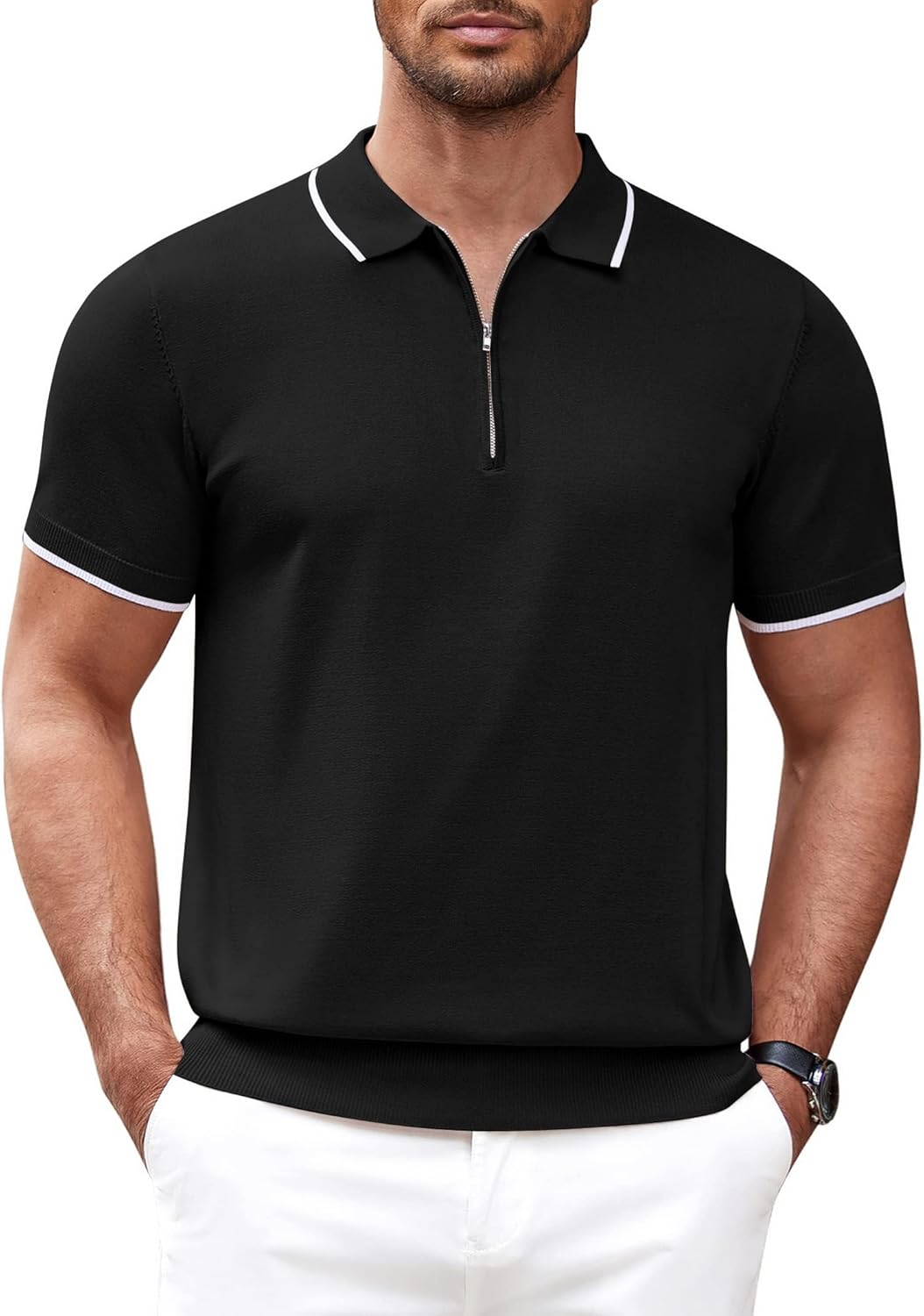 Stylish COOFANDY Men's Zipper Polo Shirt for Casual Wear