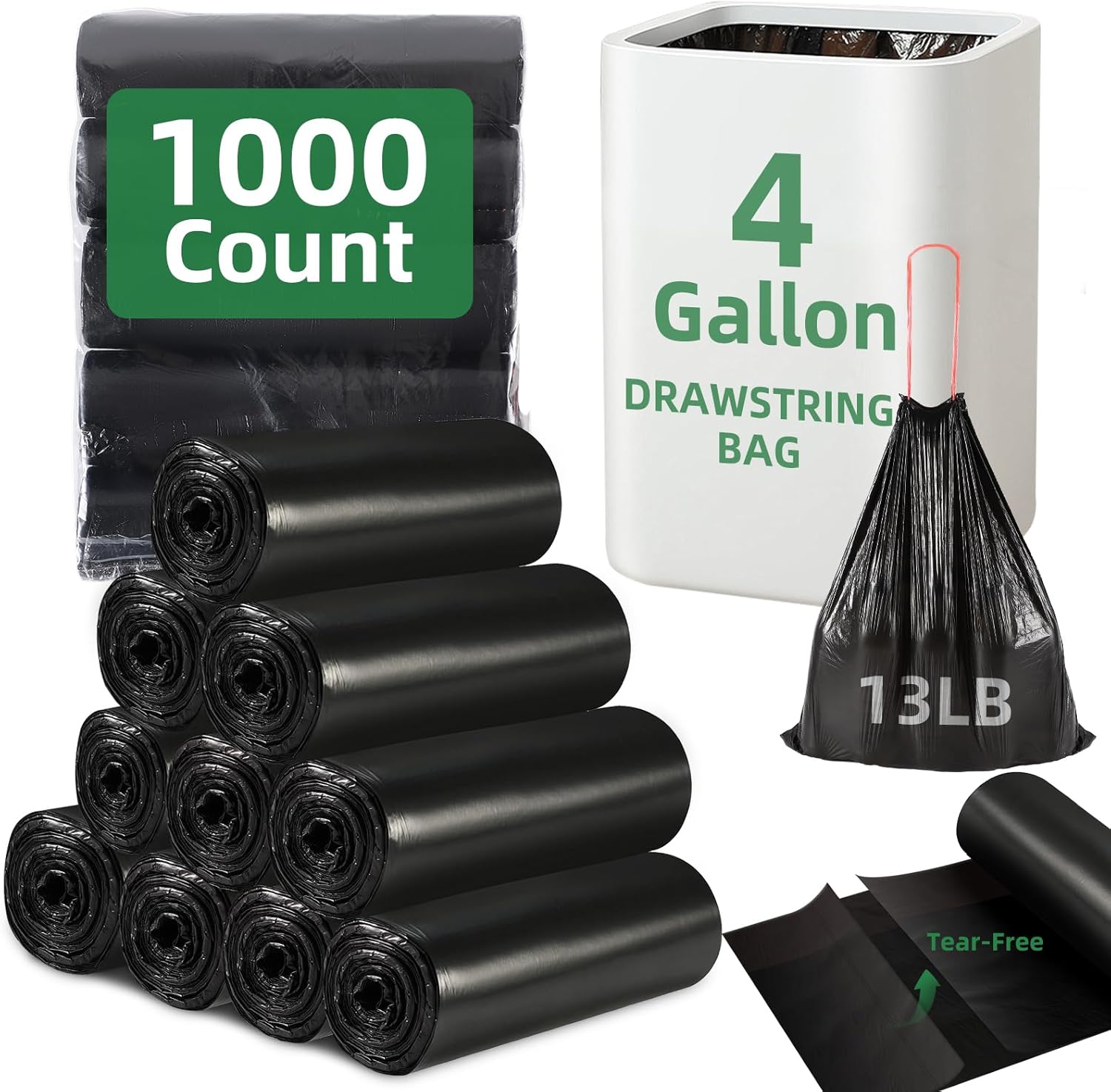 4 Gallon Trash Bags Drawstring Small Garbage Bags for Home Use