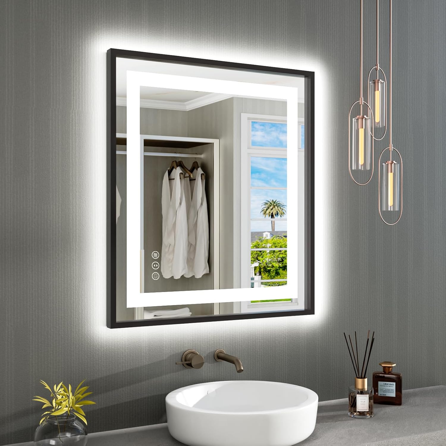 Amorho 28X32 LED Bathroom Mirror with Anti-Fog and Dimmable Lights