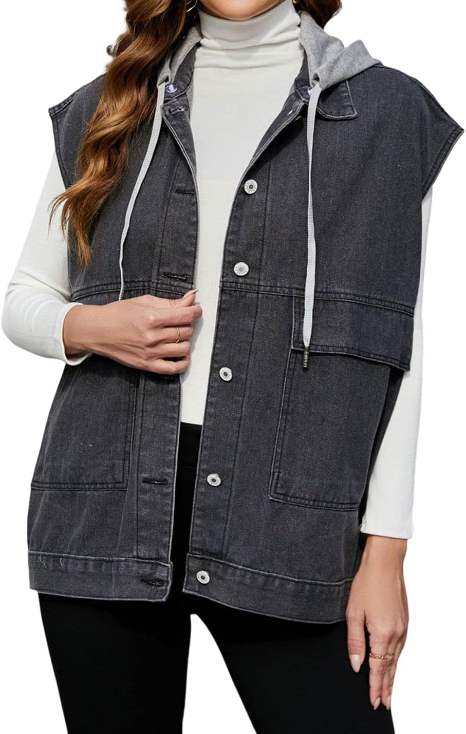 Oversized Denim Vest for Women - Stylish Mid Long Jean Jacket