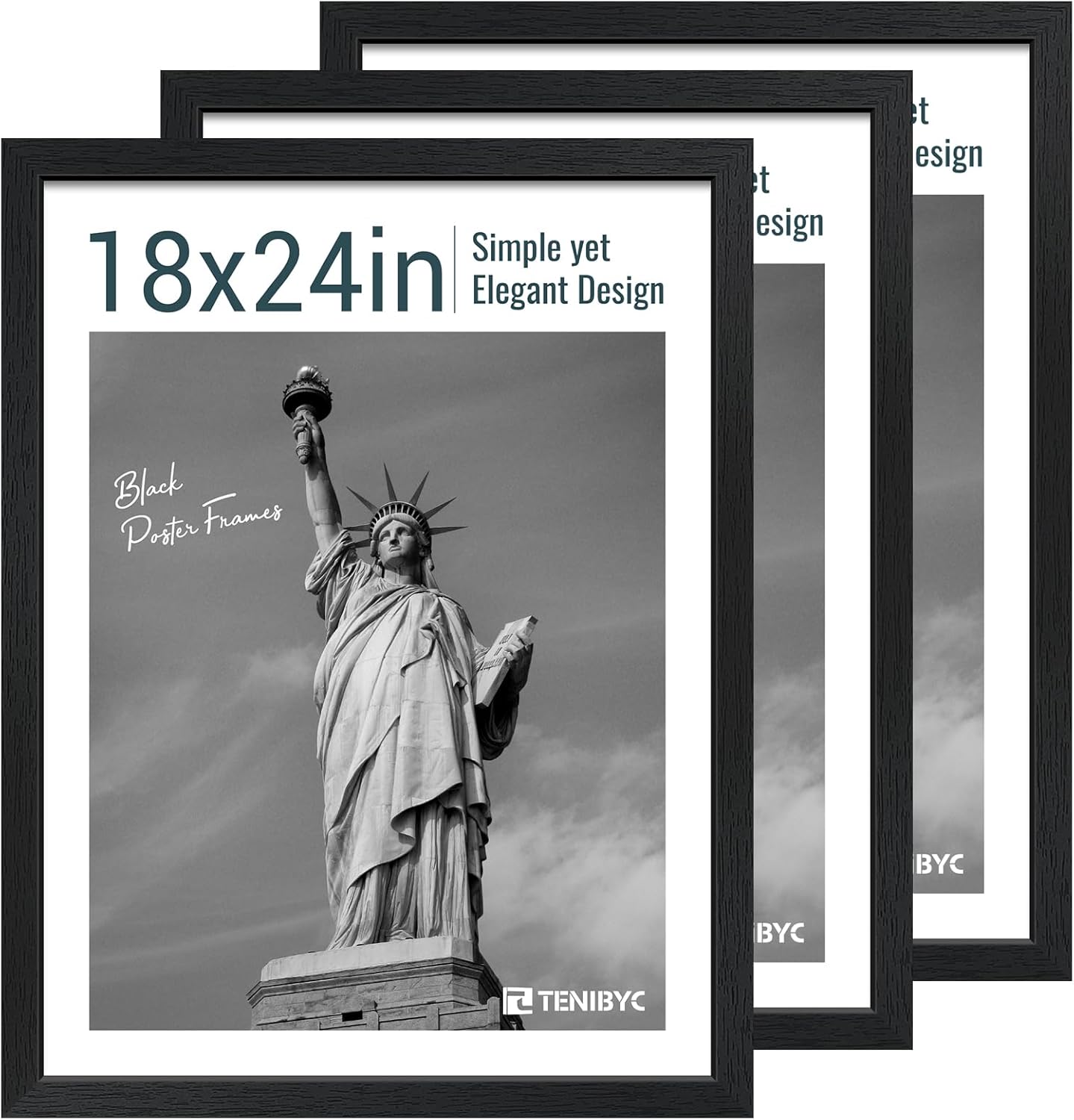 18x24 Poster Frame 3 Pack - Black Woodgrain for Any Decor