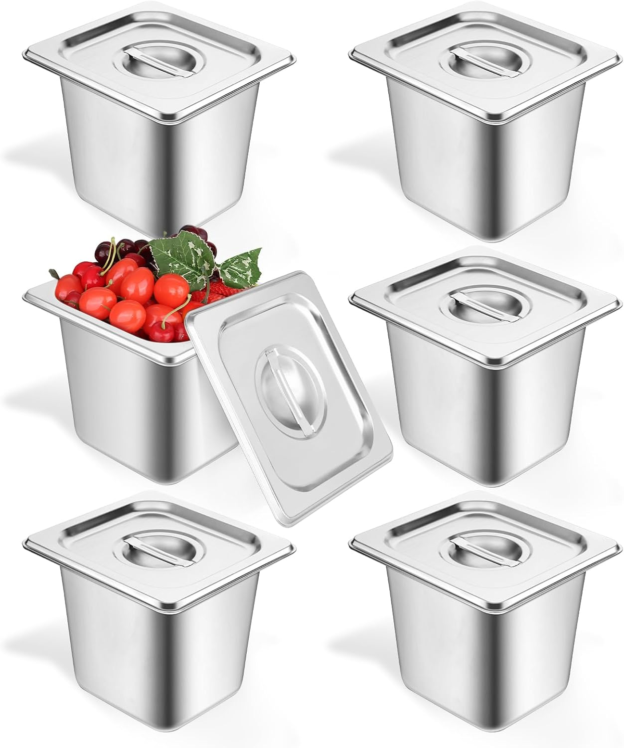 6 Set Stainless Steel Hotel Pans with Lids for Catering Needs