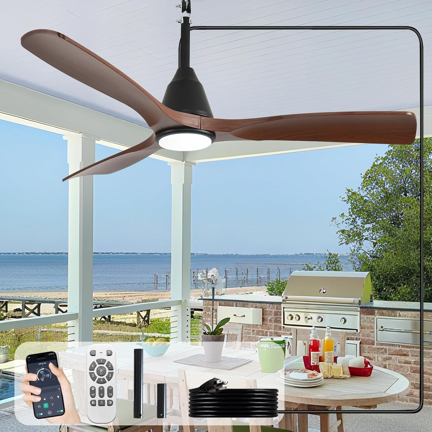 Depuley Outdoor Ceiling Fan with Lights: 52in Black Gazebo Fan