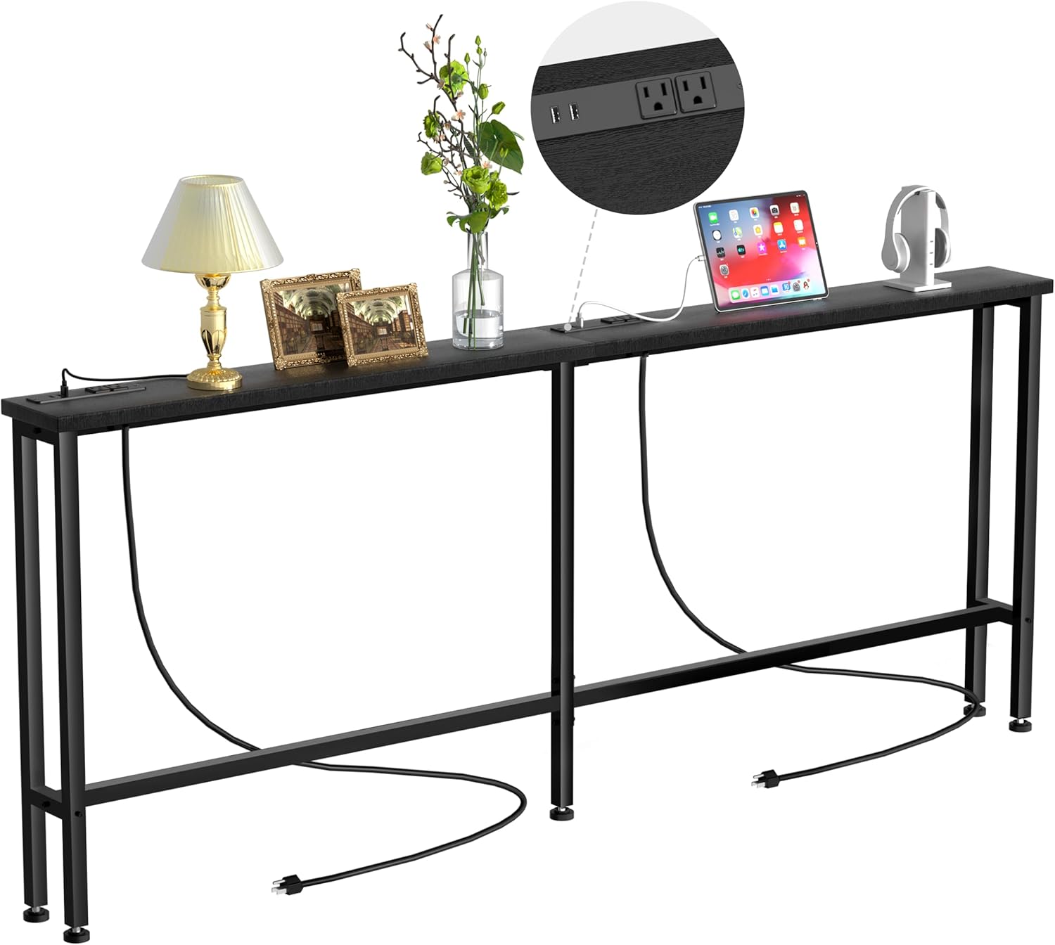 70 Inch Narrow Console Sofa Table with Power Outlets and USB Ports