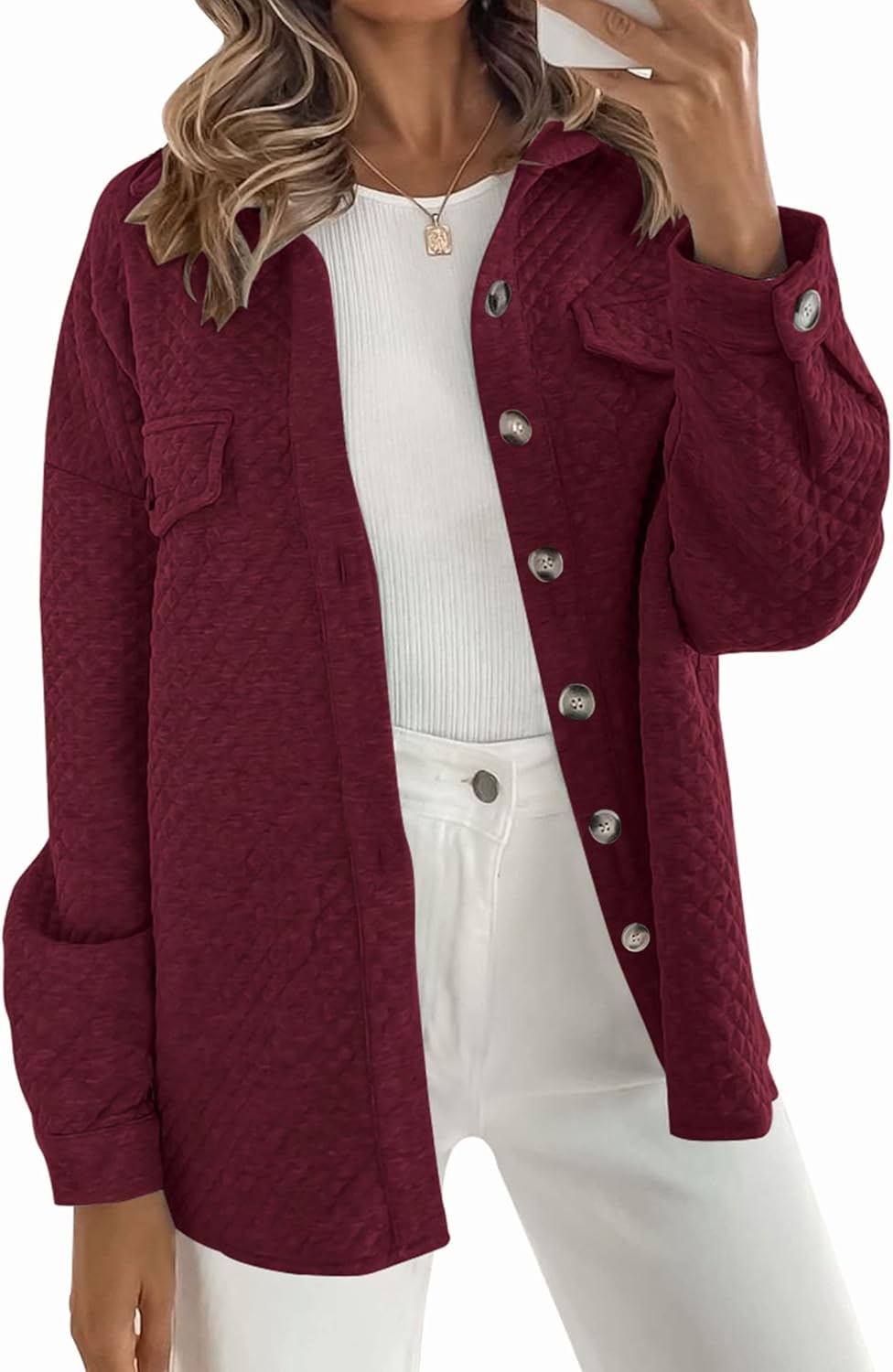 ZESICA Women's Casual Long Sleeve Button Down Shacket Coat