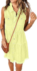 Denim Jean Dress Sleeveless Button Down - Casual Summer
