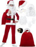 Santa Claus Costume for Kids - 9PCS Velvet Suit with Accessories