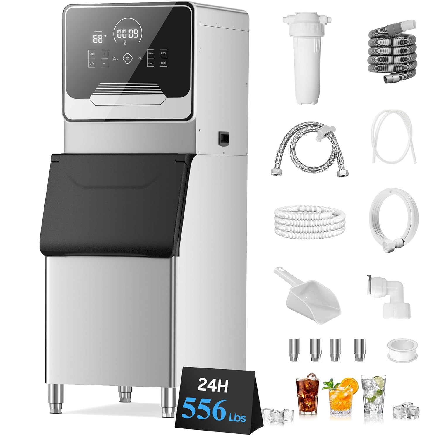 Commercial Ice Maker 556 Lbs/24H for Bar Cafe Restaurant Use