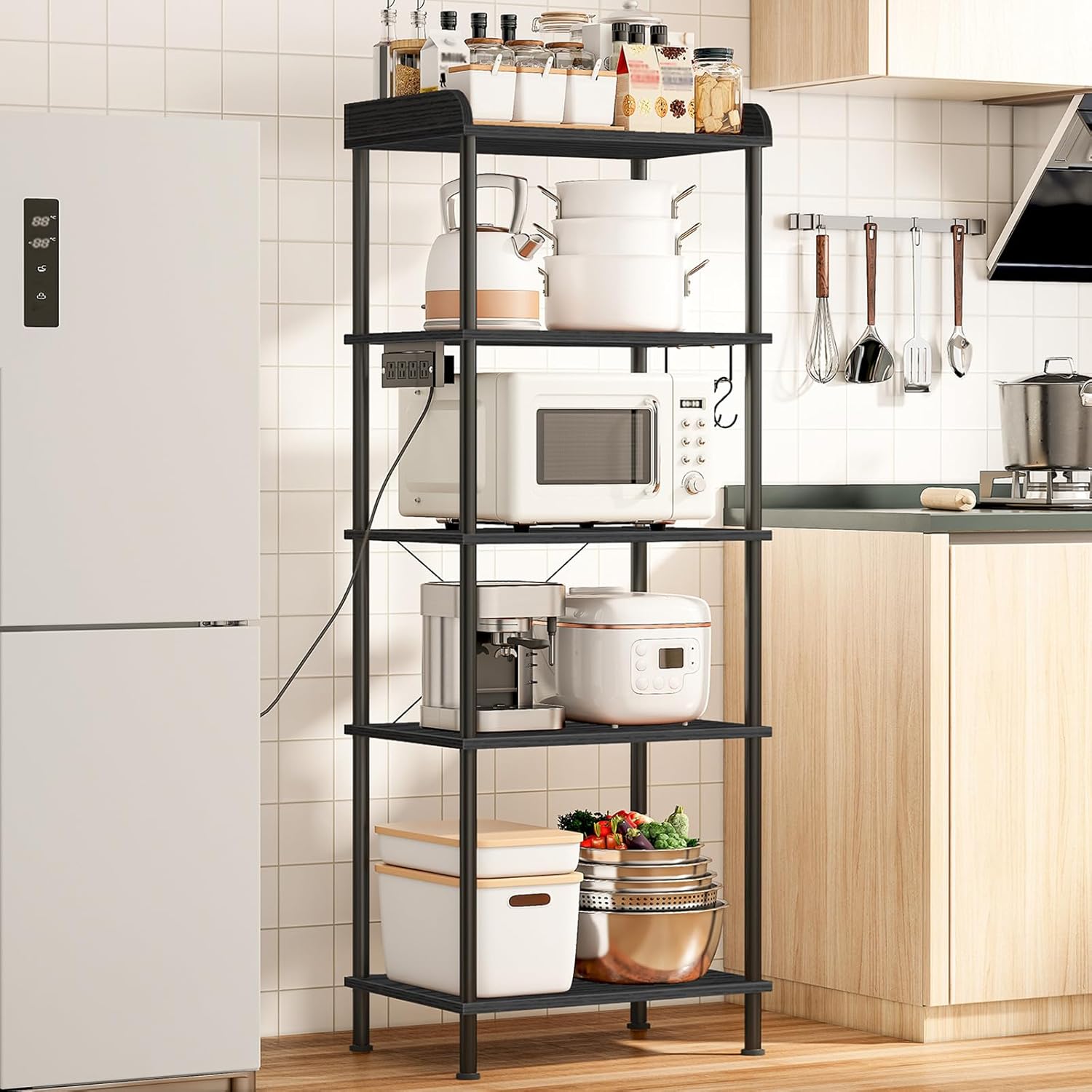 5-Tier Kitchen Storage Rack with Power Outlet