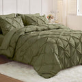 Queen Pintuck Comforter Set 7 Pieces - All Season Olive Green