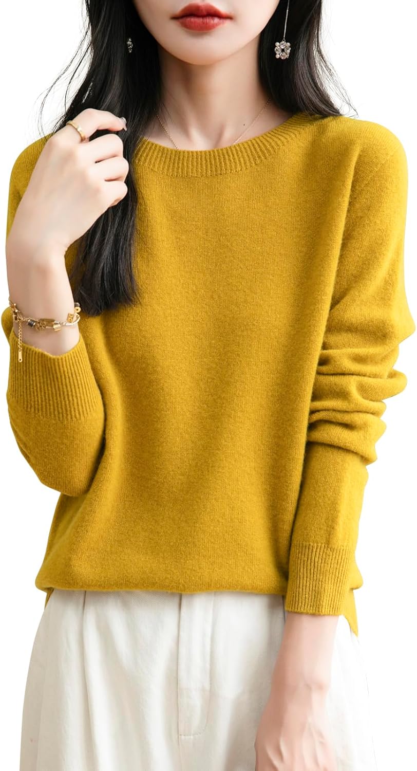 Women's 100% Merino Wool Seamless Knit Crewneck Sweater