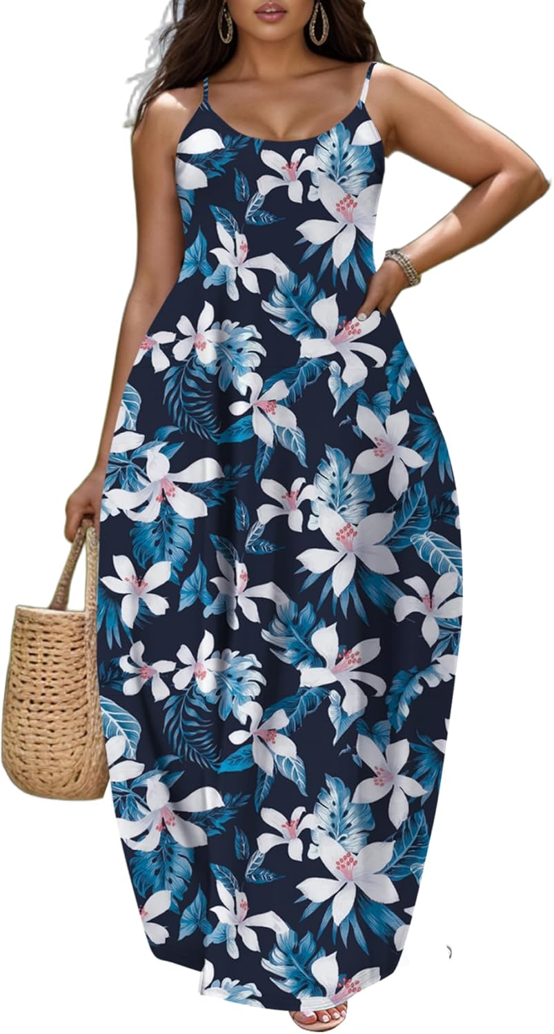 UOUA Hawaiian Dresses Women Plus Size Tropical Boho Beach Dress