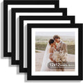 12x12 Picture Frame Set of 4 - Glass Front Black Wood Frames