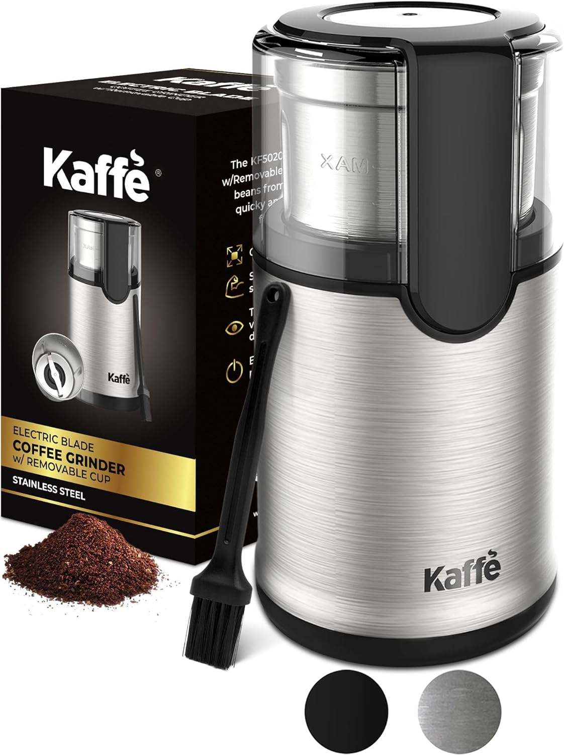 Kaffe Electric Coffee Grinder - Removable Cup - Stainless Steel - Espresso Wizard