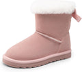 Girls Snow Ankle Bow Boots with Faux Fur Collar - Warm & Cute