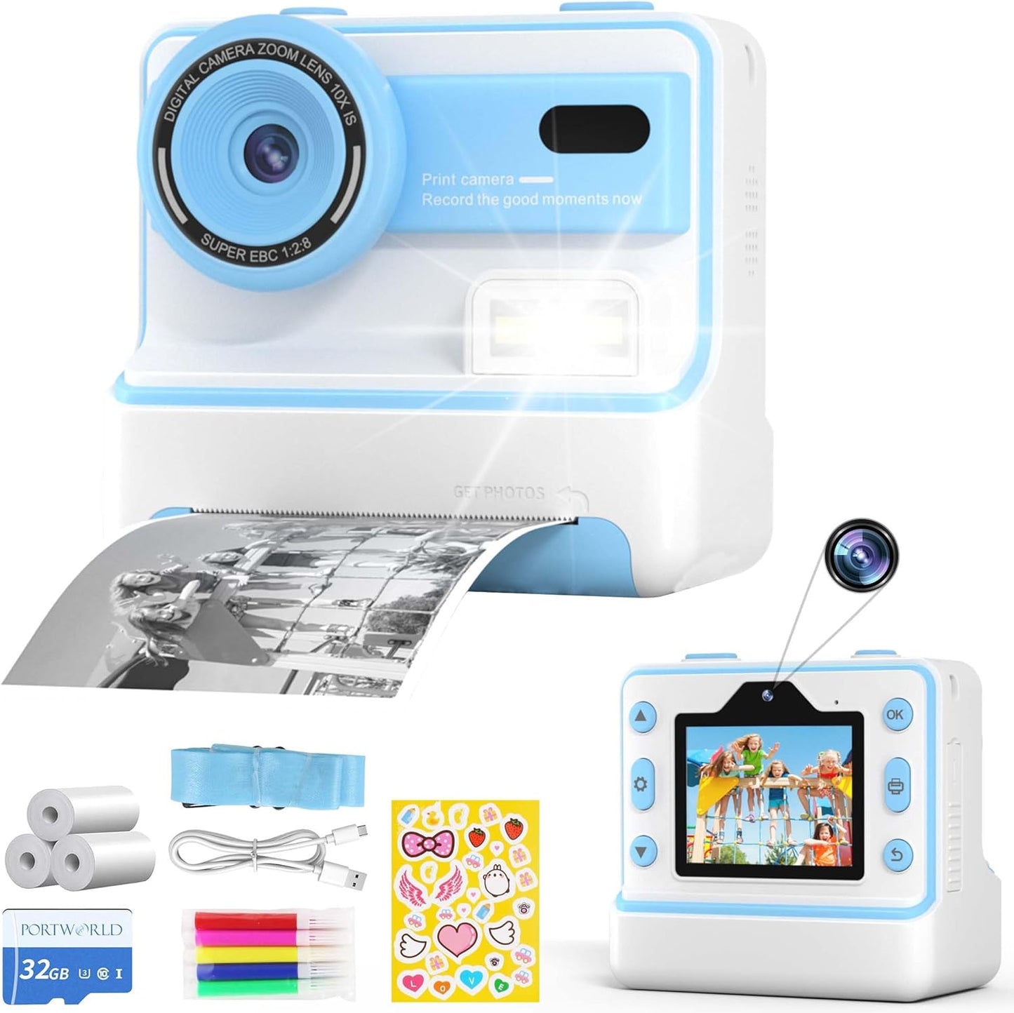 48MP Instant Print Camera for Kids- 2.4 Screen- Blue