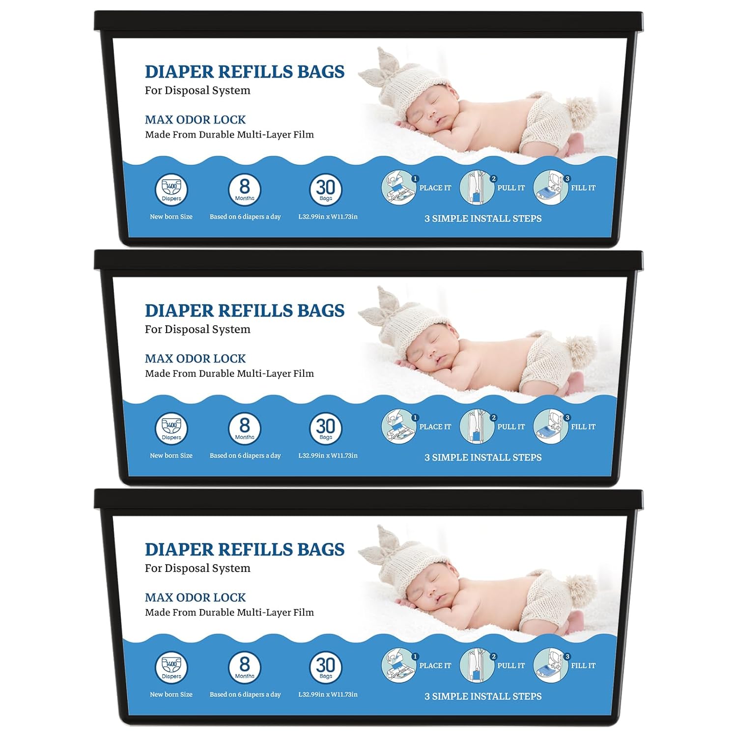 Diaper Refill Bags for Genie Pails - 7-Layer Odor Control