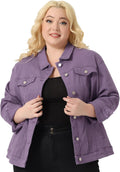 Plus Size Jean Jacket Button Front Washed Denim Jacket - Classic Fit