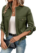 EVALESS Womens Zip Up Cropped Jacket - Lightweight Utility Style both