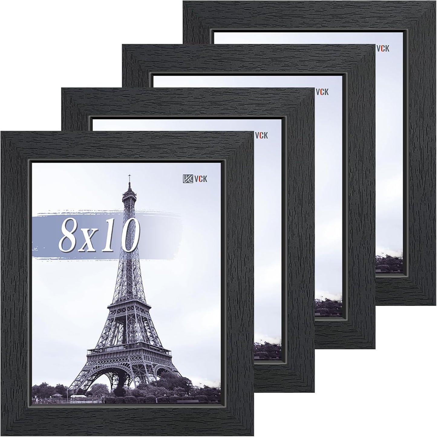 VCK 8x10 Picture Frame Set of 4 - Elegant Black Wood Frames