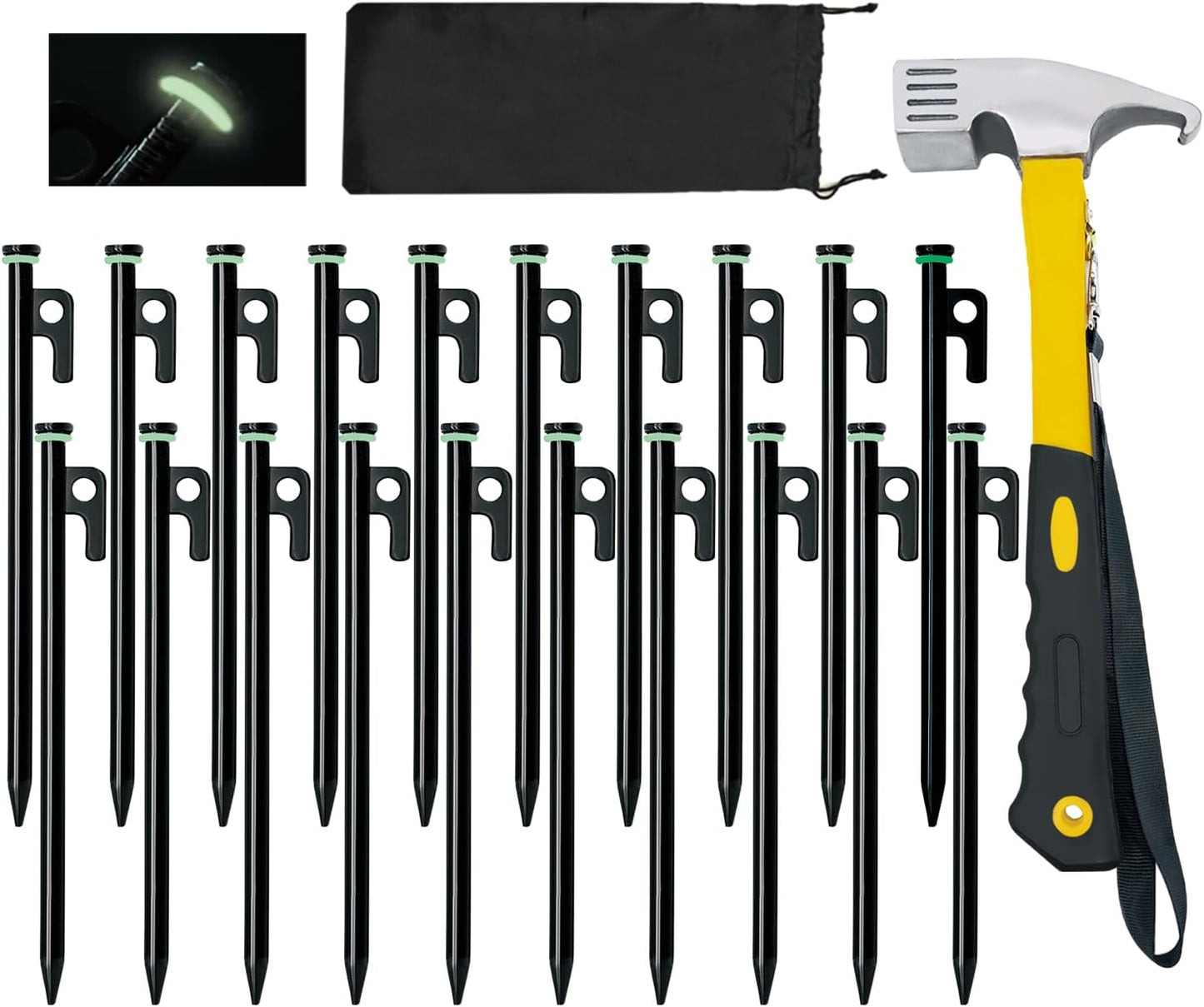 10in Heavy Duty Tent Stakes with Hammer Set