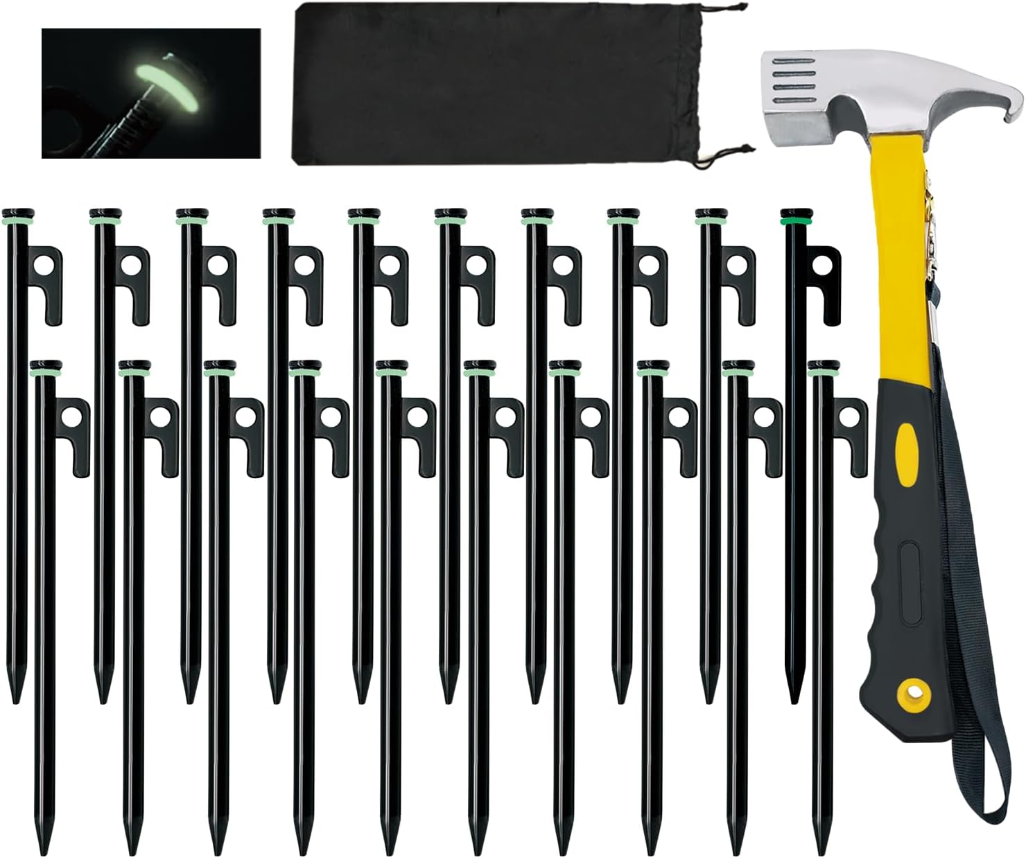 10in Heavy Duty Tent Stakes with Hammer Set