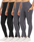 4 Pack Leggings with Pockets for Women - High Waist Tummy Control NON