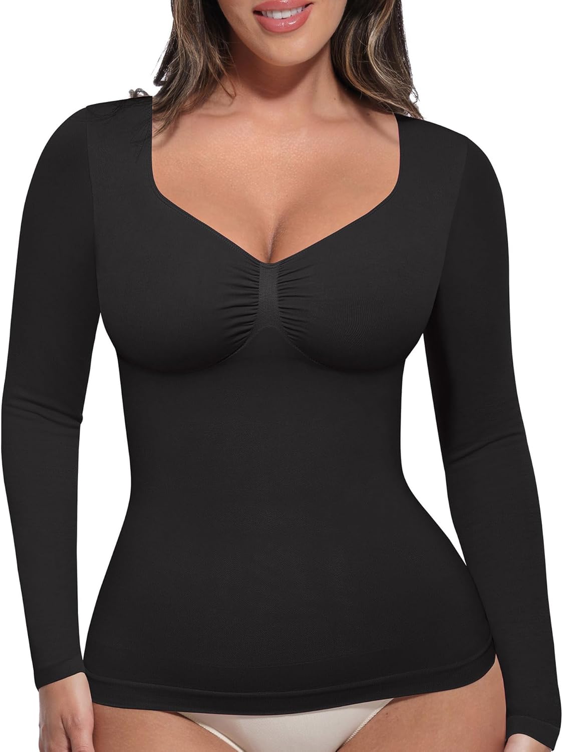 FeelinGirl Womens Shapewear Tummy Control Long Sleeve Tops