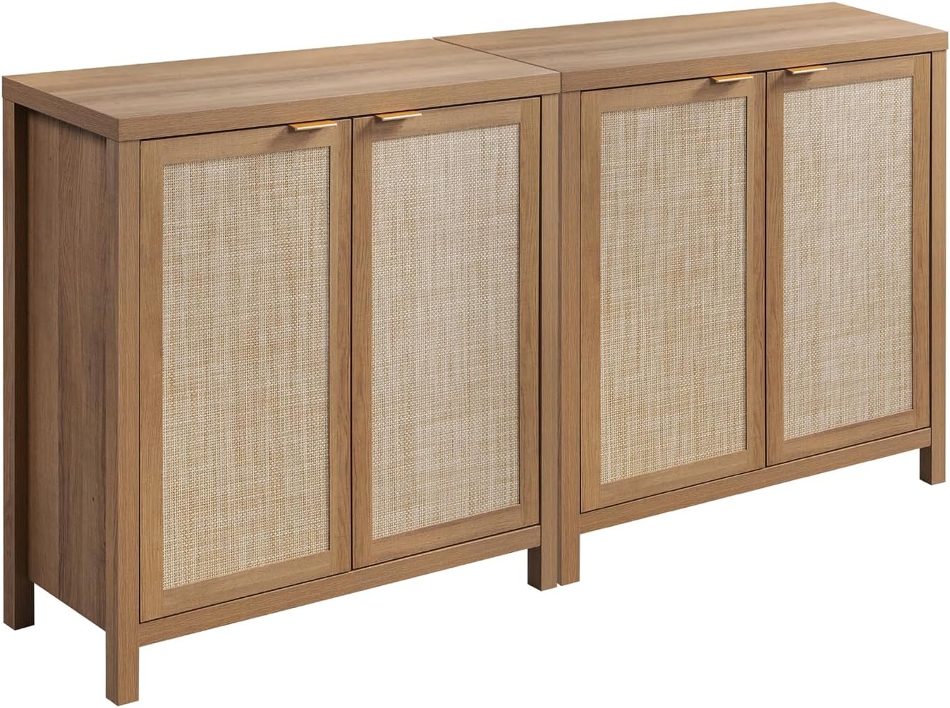 SICOTAS Rattan Sideboard Buffet Cabinet - Boho Farmhouse Style