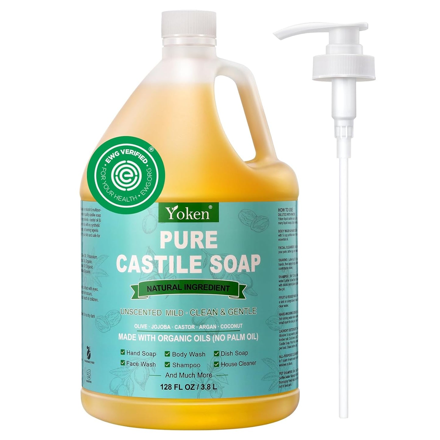 Yoken Unscented Castile Soap Liquid for Body, Face, and More
