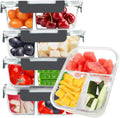 BAYZZ 5 Pack 35 Oz Glass Meal Prep Containers 3-Compartment - Meal
